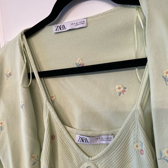 ZARA Knit Floral Embroidery Cardigan & Top - Picture 4 of 8